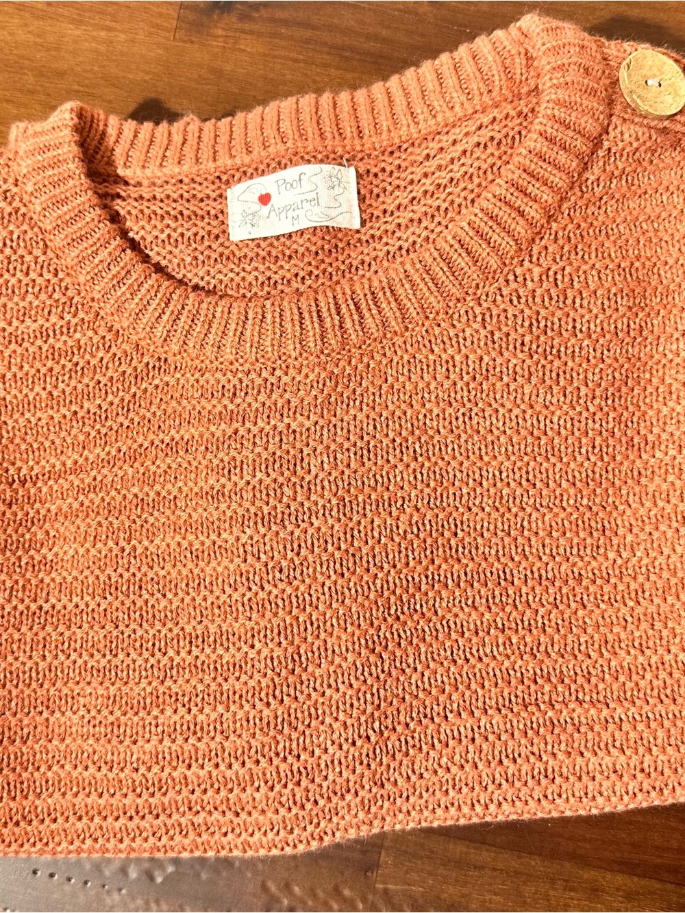 Poof! Rust Button-Shoulder Crewneck Sweater - Picture 8 of 11